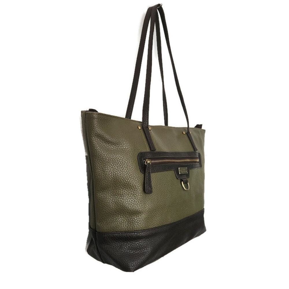 Stone Mountain Women's Green and Brown Pebbled Leather Tote - Picture 3 of 6